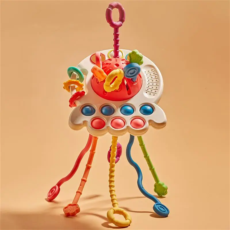 

Touching Montessori Toys Food Grade Silicone Cool Ufo Appearance Movable Beads Pull Rope Activity Toy Pressing Developmental