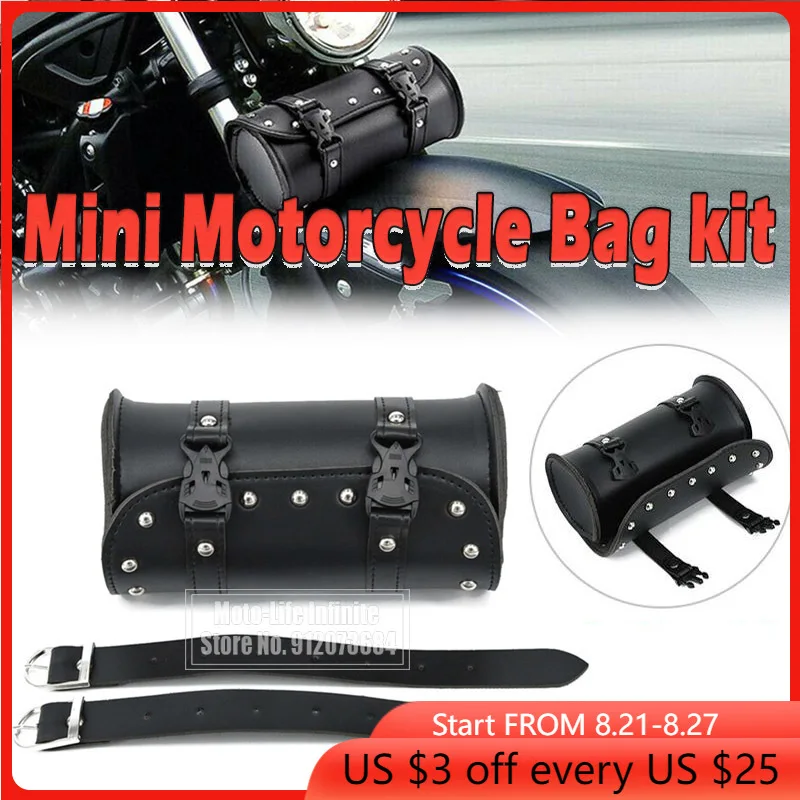 

Universal Motorcycle Tool Bag Leather Roll Saddle Bag Black Round Fork Bag For Harley Motorcycle Racing Roll Tail Bags