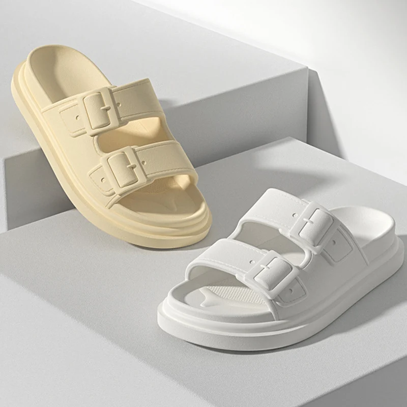 New Buckle Design Women Summer Beach Slippers Fashion Home Soft Anti Slip EVA Shoes 2023 New Suitable Indoor Outdoor Men Shoes
