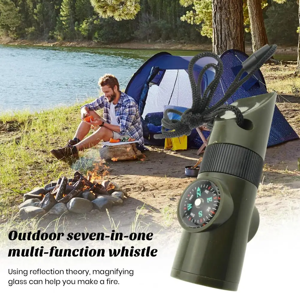 

Hiking Whistle Versatile Outdoor Whistle with Led Flashlight Compass Magnifier Thermometer 7-in-1 Portable Tool for Camping