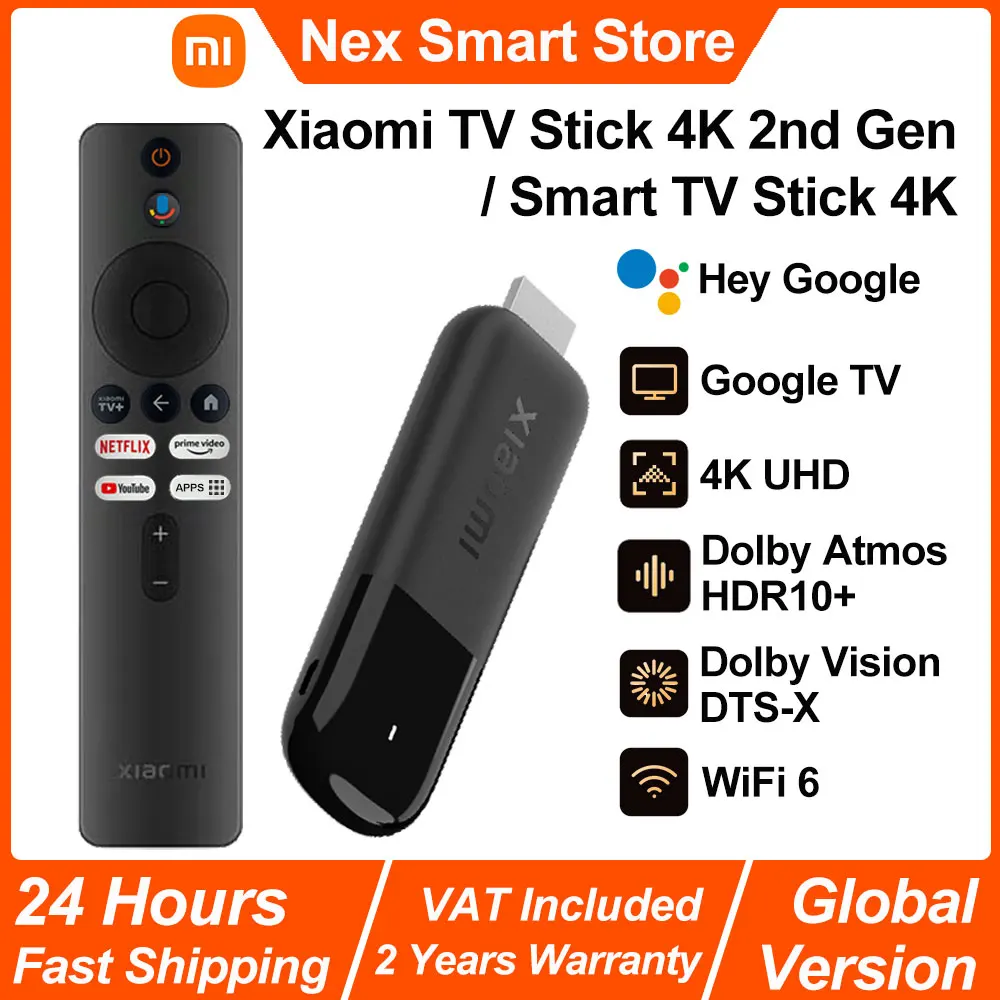 Xiaomi TV Stick 4K 2nd Gen / Smart TV Stick 4K, Portable Streaming Media, Netflix WiFi 6 Google Assistant, Smart TV Dongle BT5.2