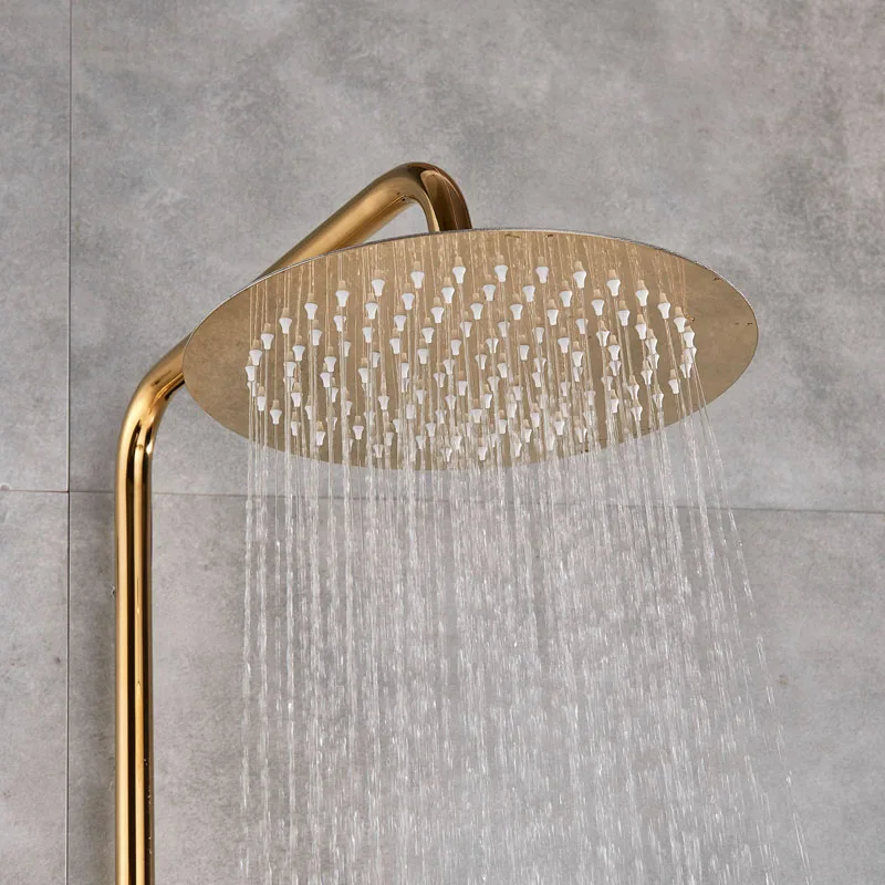 

Golden Shower Set Faucet Single Handle 3-ways 8" Rainfall Shower Mixer with Handshower Waterfall Spout Bath Shower System