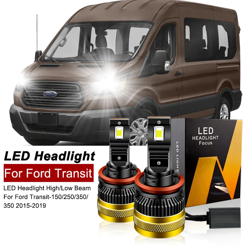 

2PCS 30000lm For Ford Transit-150/250/350/350 2015-2019 LED Headlight Bulbs High Beams 9005 HB3 Low Beams H11 H8 CANbus 6000k