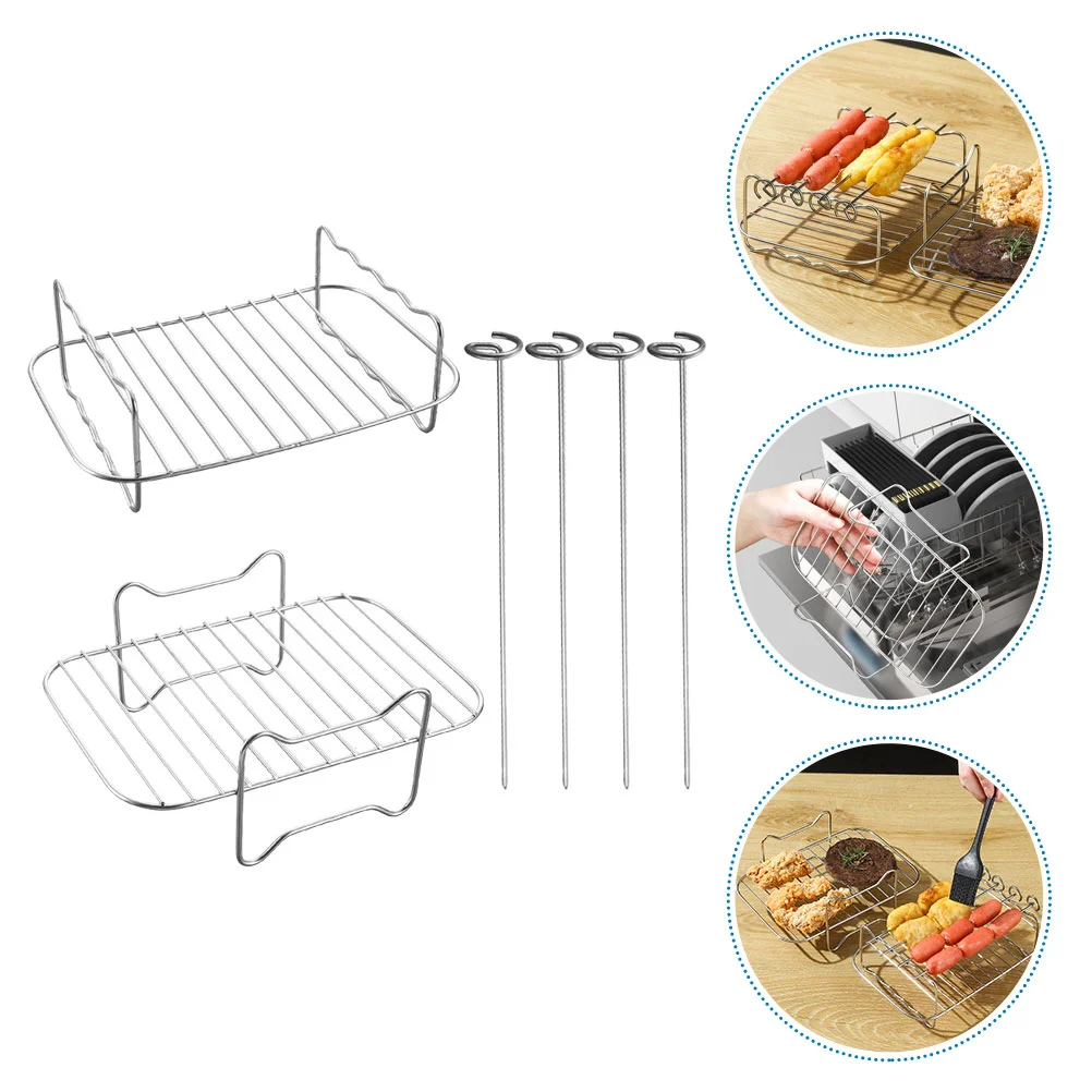 

Oven Air Fryer Rack Meat Drying Stainless Pressure Cooker Barbecue Skewer Holder Metal Grill Steaming Accessories
