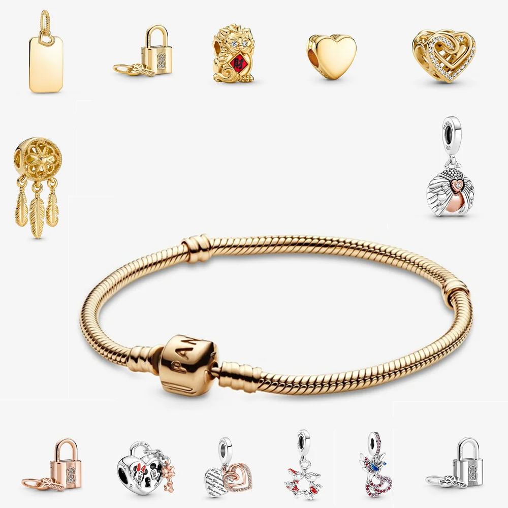 

Серебряный браслет Pandoraer, оригинальные бусины из серебра 925 пробы, подвеска «сделай сам», Модный женский подарок