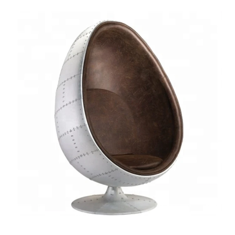 Industrial Vintage Spitfire Fiberglass Fabric Leather Aviation Spitfire Aluminium Aviation Egg Type Pod Chair