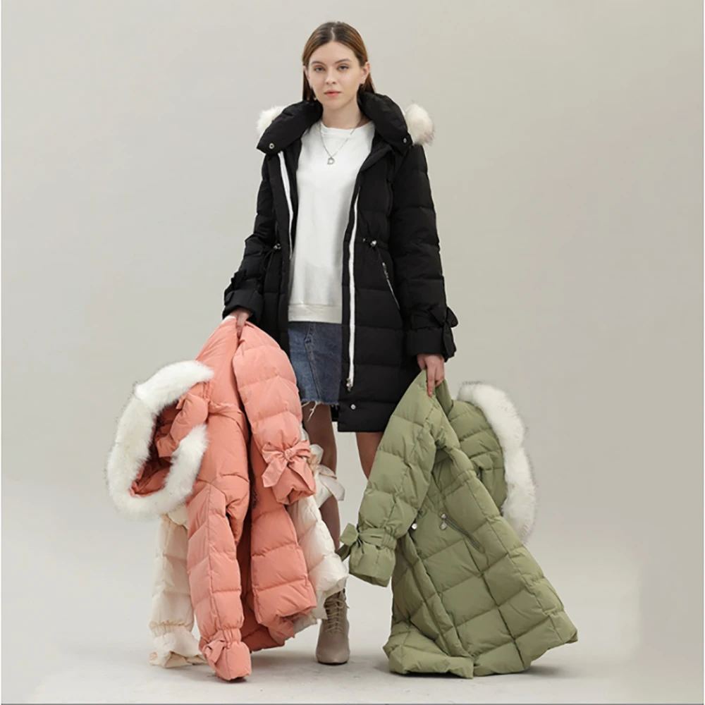 

Winter Women's High Quality Fashion Cotton-padded Hooded Warm Top Long Coat Wool-collar Cotton-Padded Jacket Parkas Mujer
