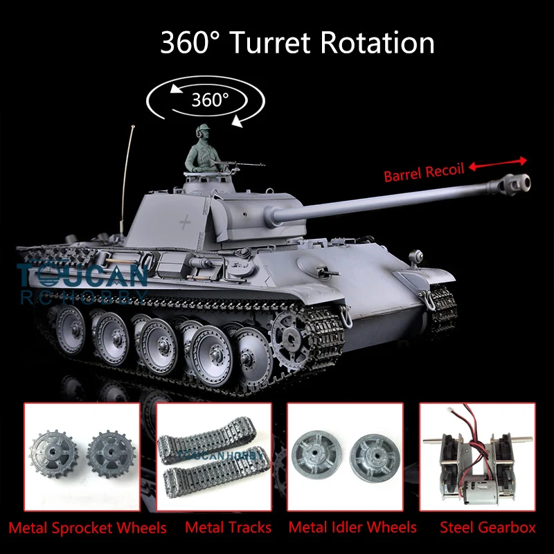 

Heng Long 1/16 7.0 Upgraded Panther G RTR RC Army Tank 3879 Barrel Recoil 360° Turret Toucan Ready to Run Panzer TH17513-SMT8