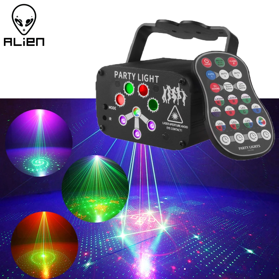 ALIEN Mini projecteur Laser Disco LED  Rechargeable par USB  son UV  effet stroboscopique sur scène