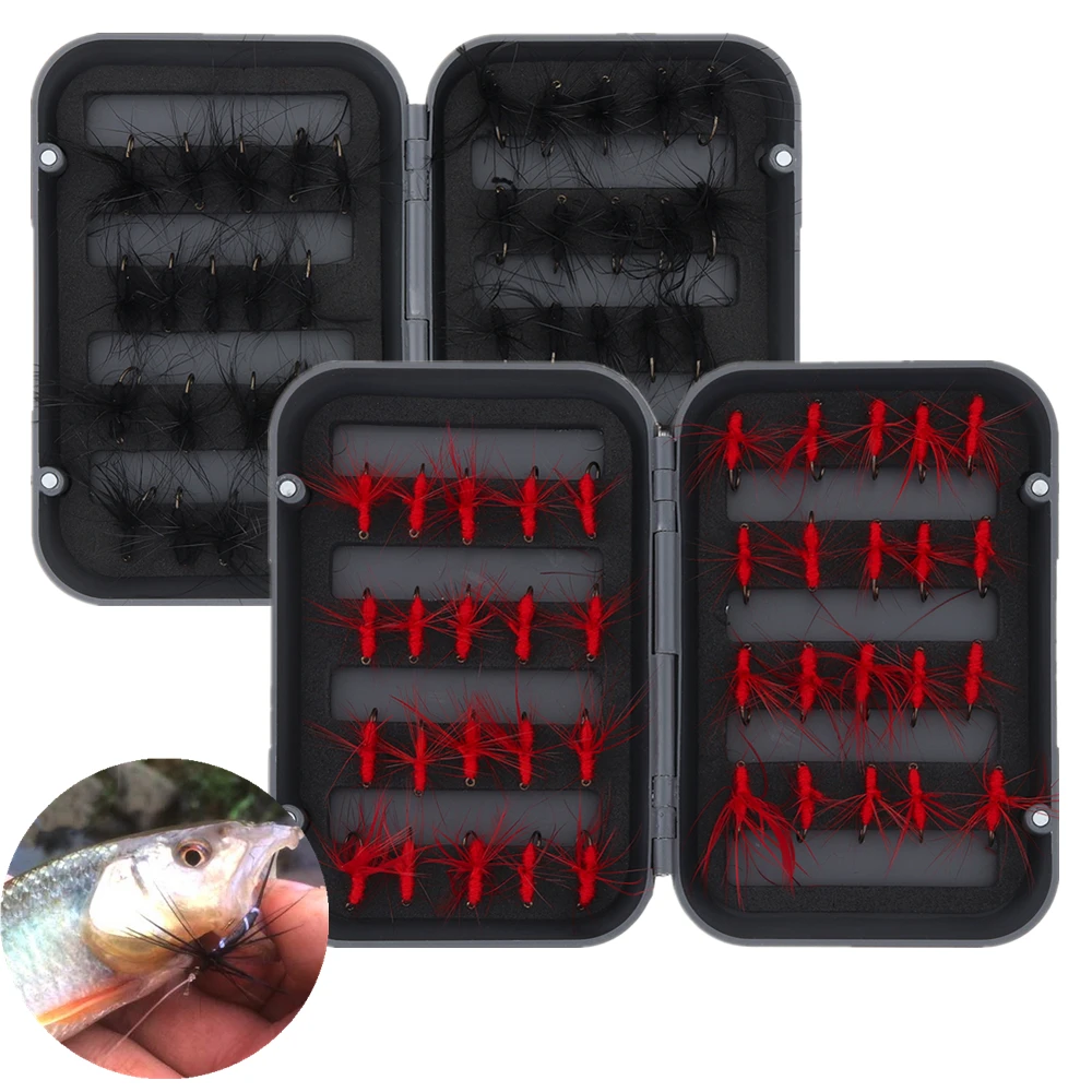 

40pcs/Box Vivid and lively feathers Trout Fly Fishing Flies Kit Red Black Ants Artificial Insect Flying Lure Bait