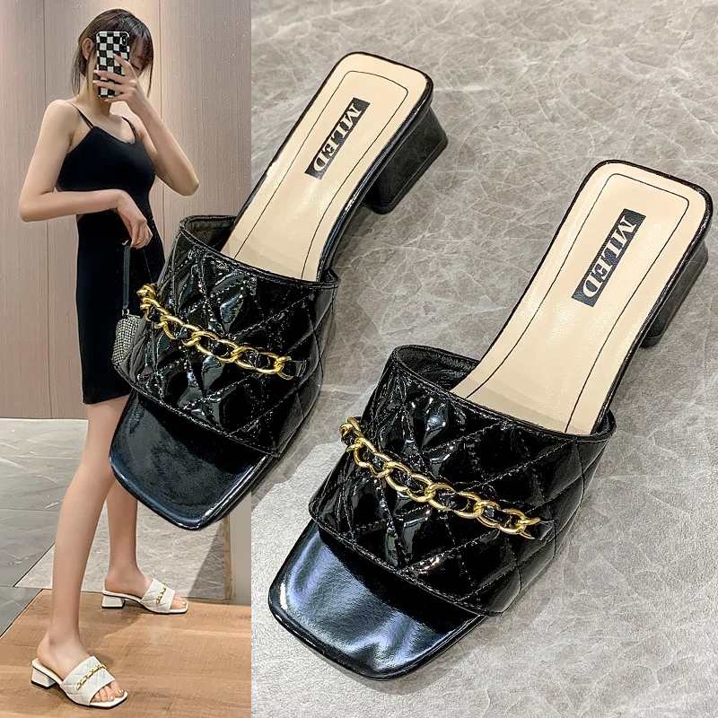 

2022 Summer New Style Female Slippers Women Outing Mid-heel Slippers Ladies High-end Women Sandals And Slippers