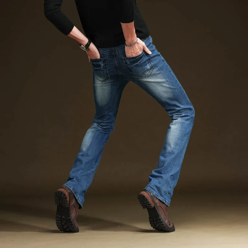 Mens Patch Boot Cut Jeans Trousers for Men Regular Flared Jeans Classic Designer Ripped Denim Pants Slim Fit Long Jean Hombre