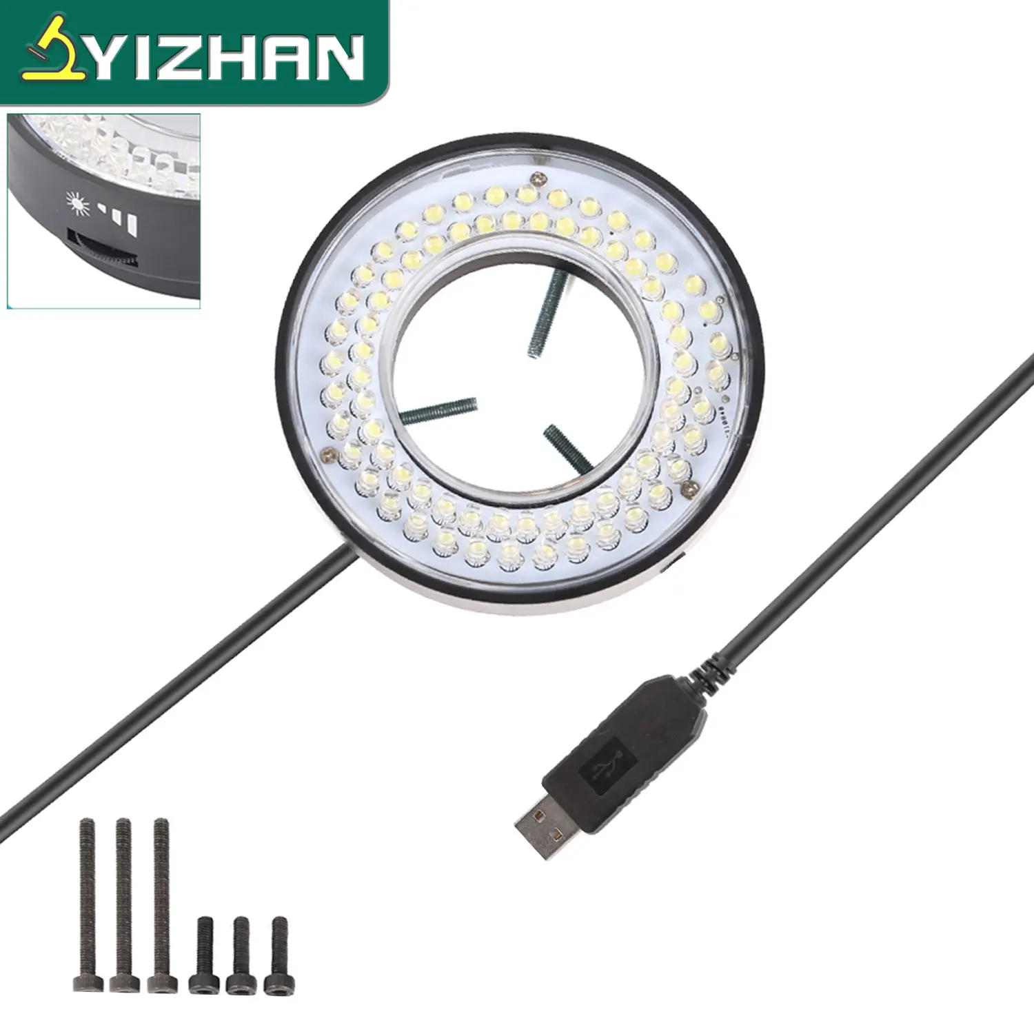 YIZHAN 72 LED Ring Light Illuminator USB 56 SMD Light Source For Monocular Binocular Trinocular Stereo Video Microscope Camera