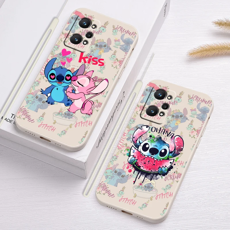 

Cartoon Lilo & Stitch Disney For OPPO Realme 8 7 6 5 i GT Pro Master Neo2 3 C21 Y Reno5 Lite 6Pro Liquid Rope Phone Case