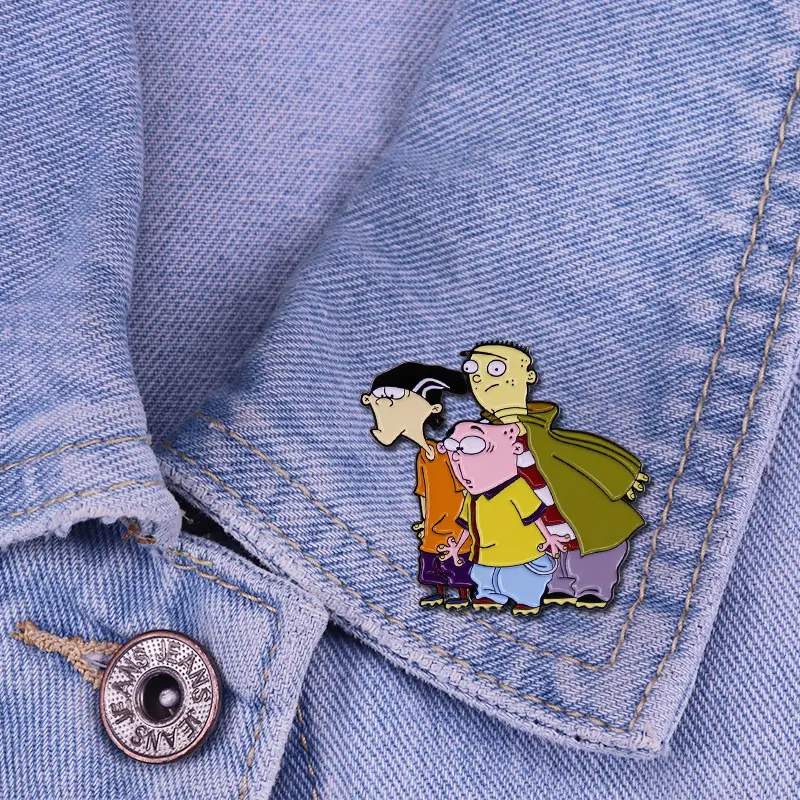 Фото Жесткая эмалированная брошь Ed, Edd n Eddy, значок счастливых трех друзей, мультяшная анимационная брошь Дэнни антонукси 90-х №5