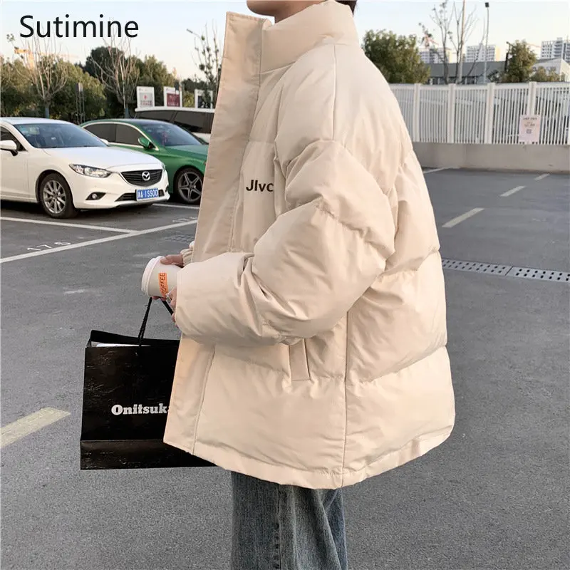 Winter Coat Casual Pockets Stand Up Collar Men Winter Thickened Down Jacket Loose Korean Version Zipper Button Men Clothing