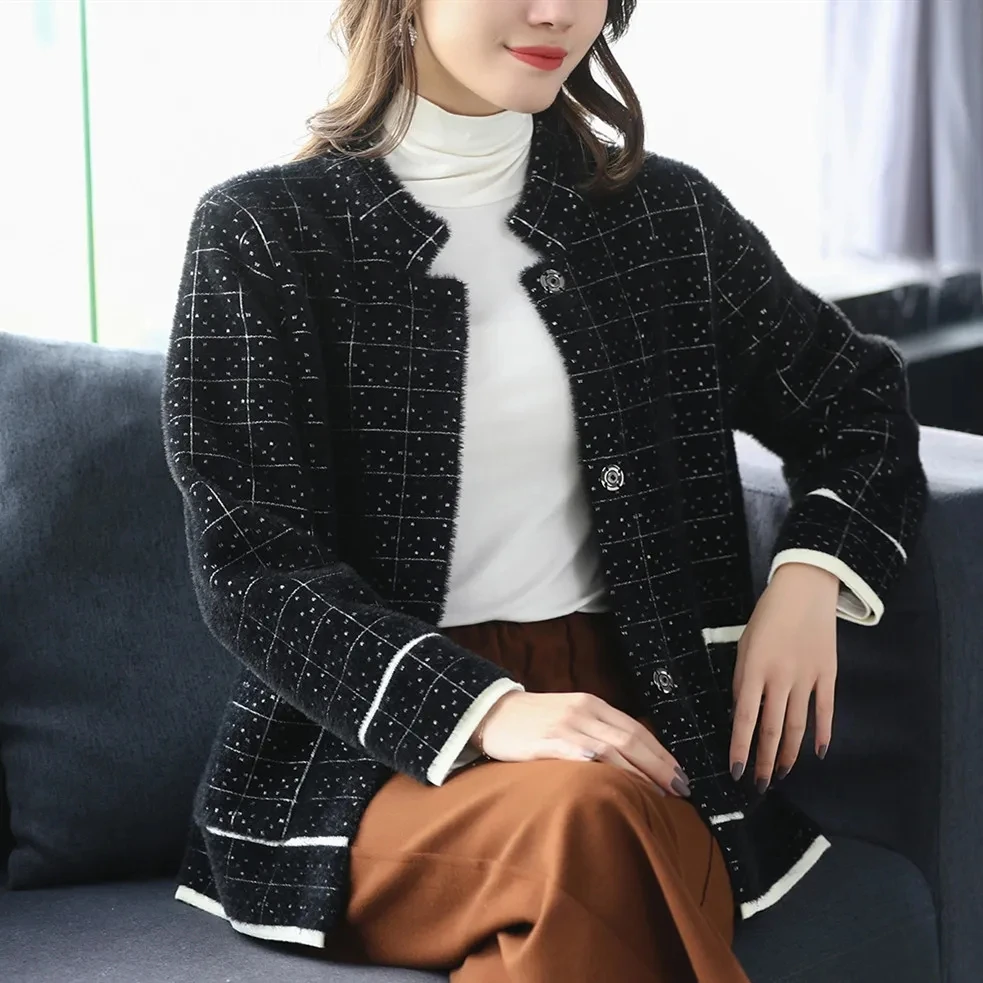 2022 Autumn New Imitation Mink Fleece Sweater Coat Korean Thickened Short Jacket Wool Coat Knitted Cardigan Women Faux Fur Coat