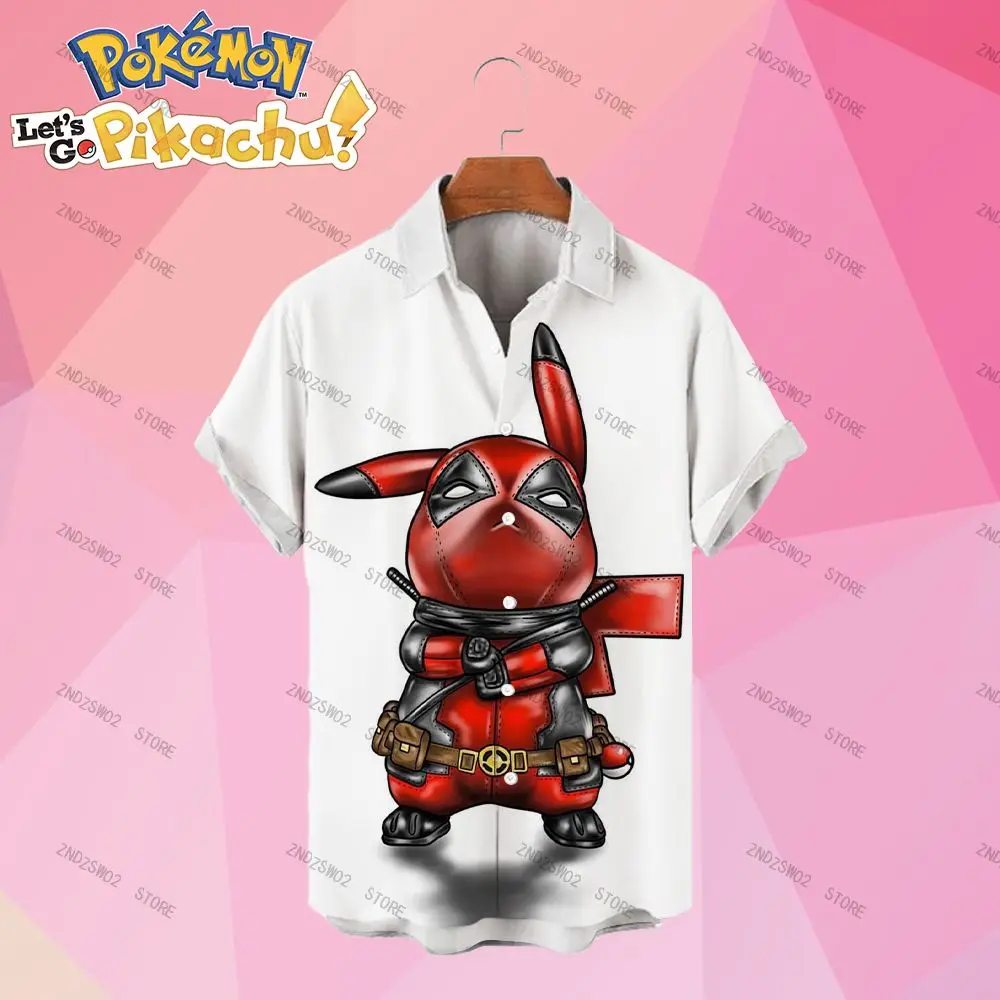 

2022 Clothes Men Parent-child Wear Men's Shirts Summer Gulf Pikachu Trendy Blouse The New Luxury Man Shirt Kid's Hawaii Cool 5XL