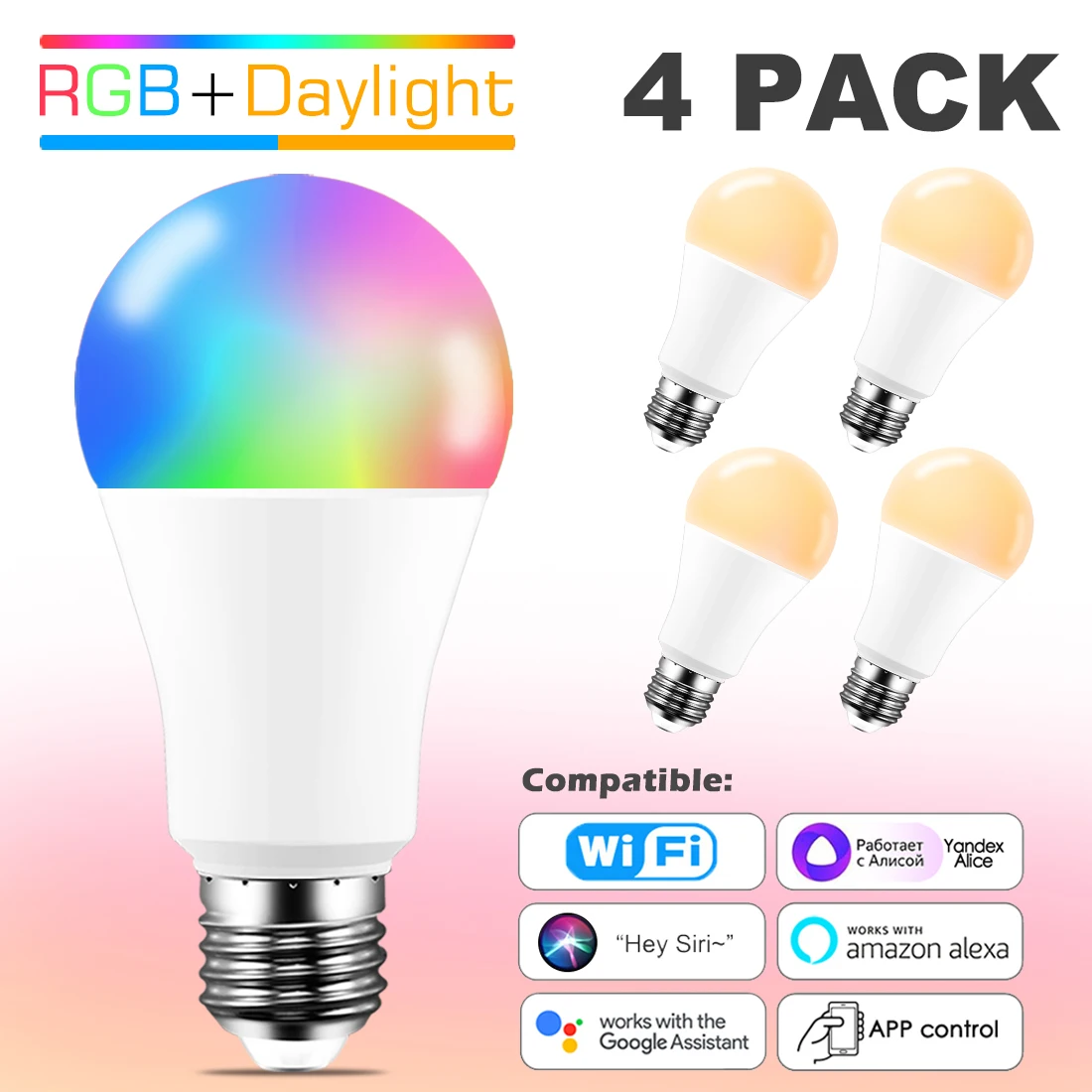 

Alexa Google Home Яндекса станция Alice Siri Голосовое управление СВЕТОДИОДНЫЙ WIFI умный светильник с регулируемой яркостью RGB E27 B22 волшебная лампа ac220в ...