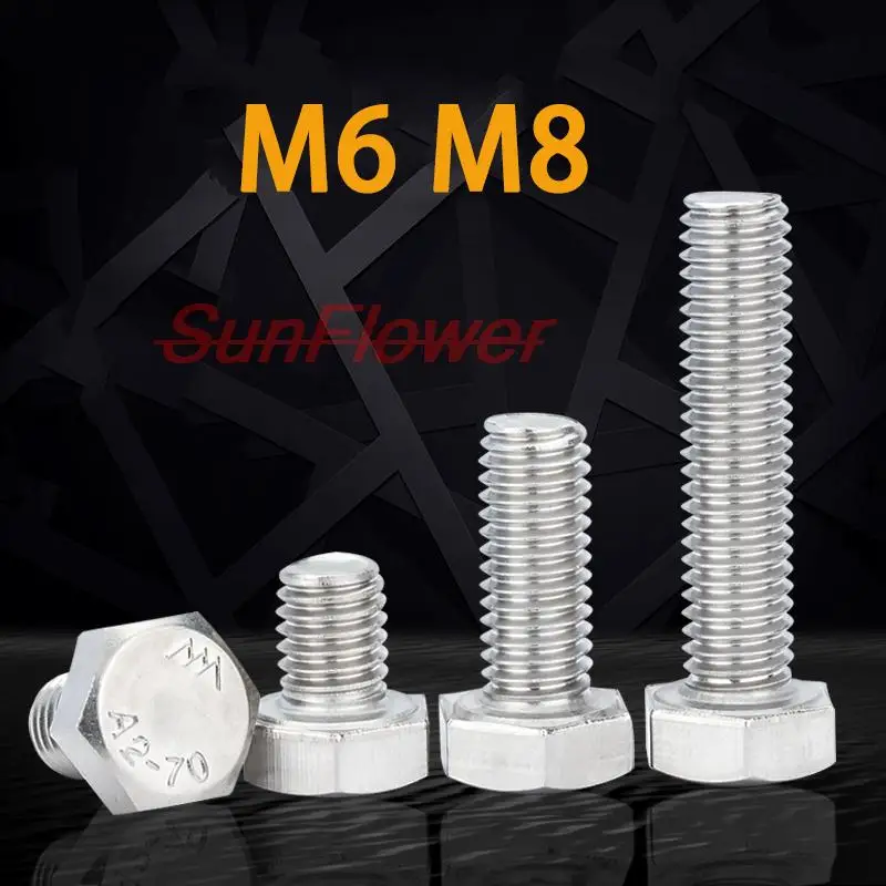 

3/5/10PCS M6 M8 A2 304 Stainless Steel Metric Threaded DIN933 External Hex Hexagon Head Cap Screw Bolt Thread Dia 6/8mm