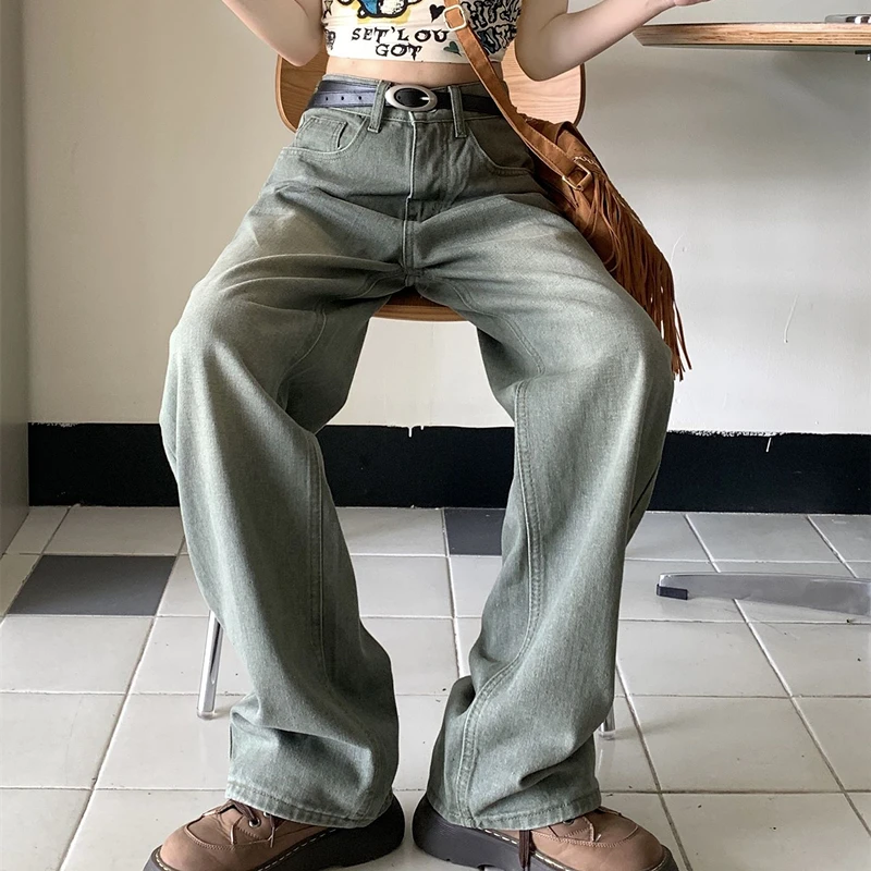 Student Wide Leg Jeans Women's Spring and Autumn New Loose Trousers High Waist Slimming Pants Straight-Leg Pants Women's