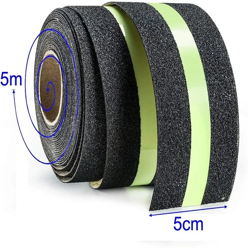 Антискользящая Тяговая лента Luminou 5 м Сияющая в темно-зеленой полосе абразивный