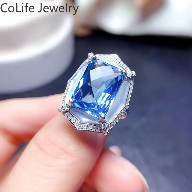 

Luxury Topaz Ring for Party 8ct 10mm*14mm Natural Topaz 925 Silver Jewelry November Birthstone Ring for Woman