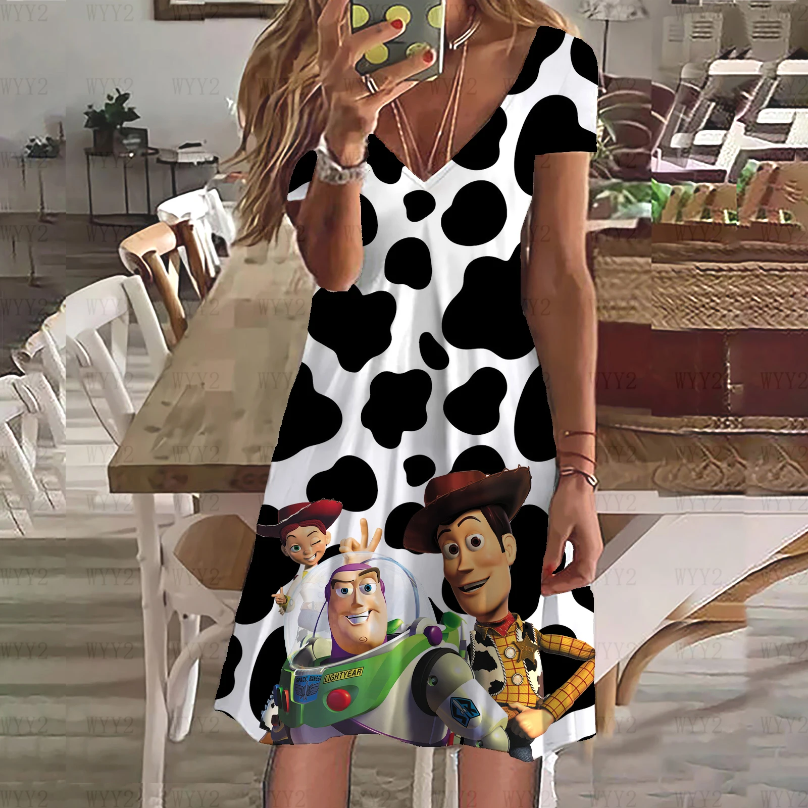 Женская одежда повседневное простое платье с принтом диснеевских игрушек
