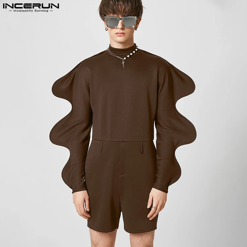 

2023 Men Rompers Solid Turtleneck Streetwear Long Gigot-sleeve Male Jumpsuits Fashion Casual Irregular Playsuits S-5XL INCERUN