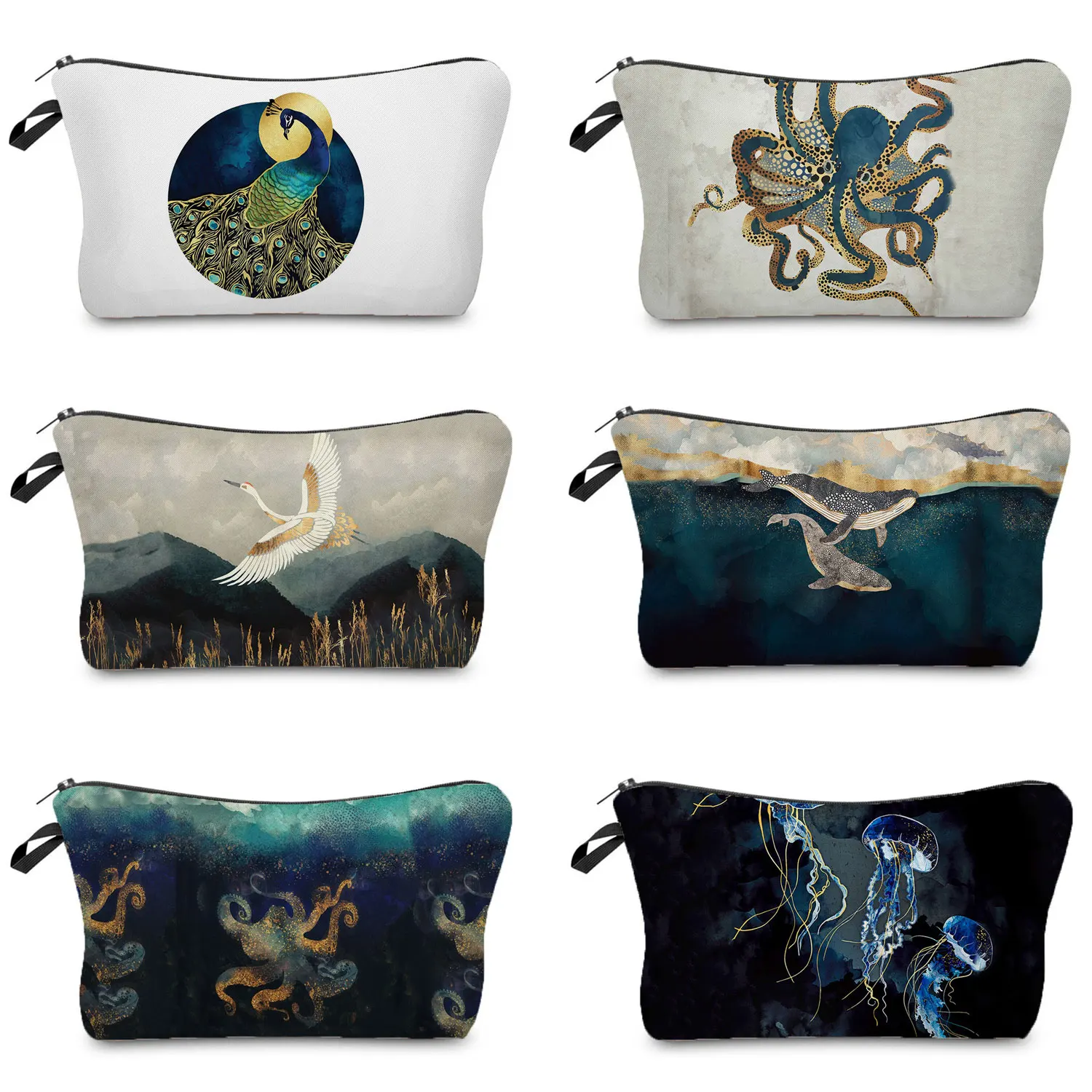 

Crane Print Makeup Bag Japanese Design Women's Bag Landscape Cosmetic Bags Hot Sale Pencil Cases High Quality Storage Bag