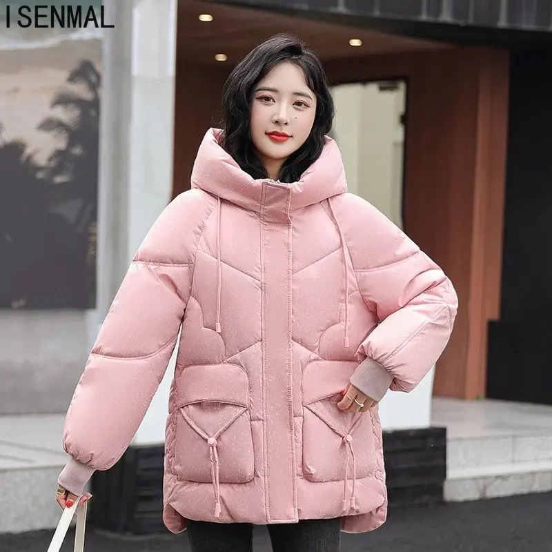 

Warm Thick Bright Cotton Padded Coat Women Parkas Coat 2022 New Women Winter Cotton Coat Fashion Loose Hooded Down Padded Jacket