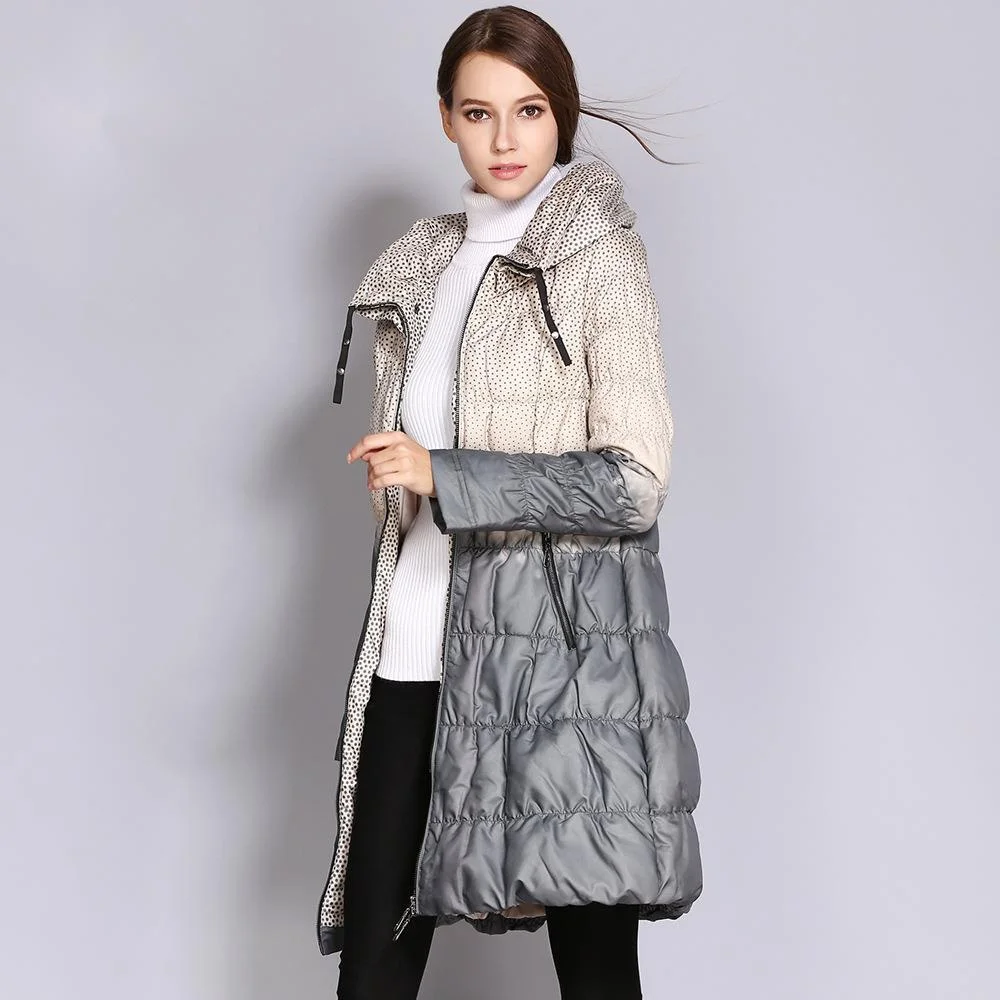 2022 Fashion Women Down Caot Long Sleeve Tie Dye Long Sleeve Zipper Double Collar Slim Pocket Patchwork Elegant Chic Ladies Coat