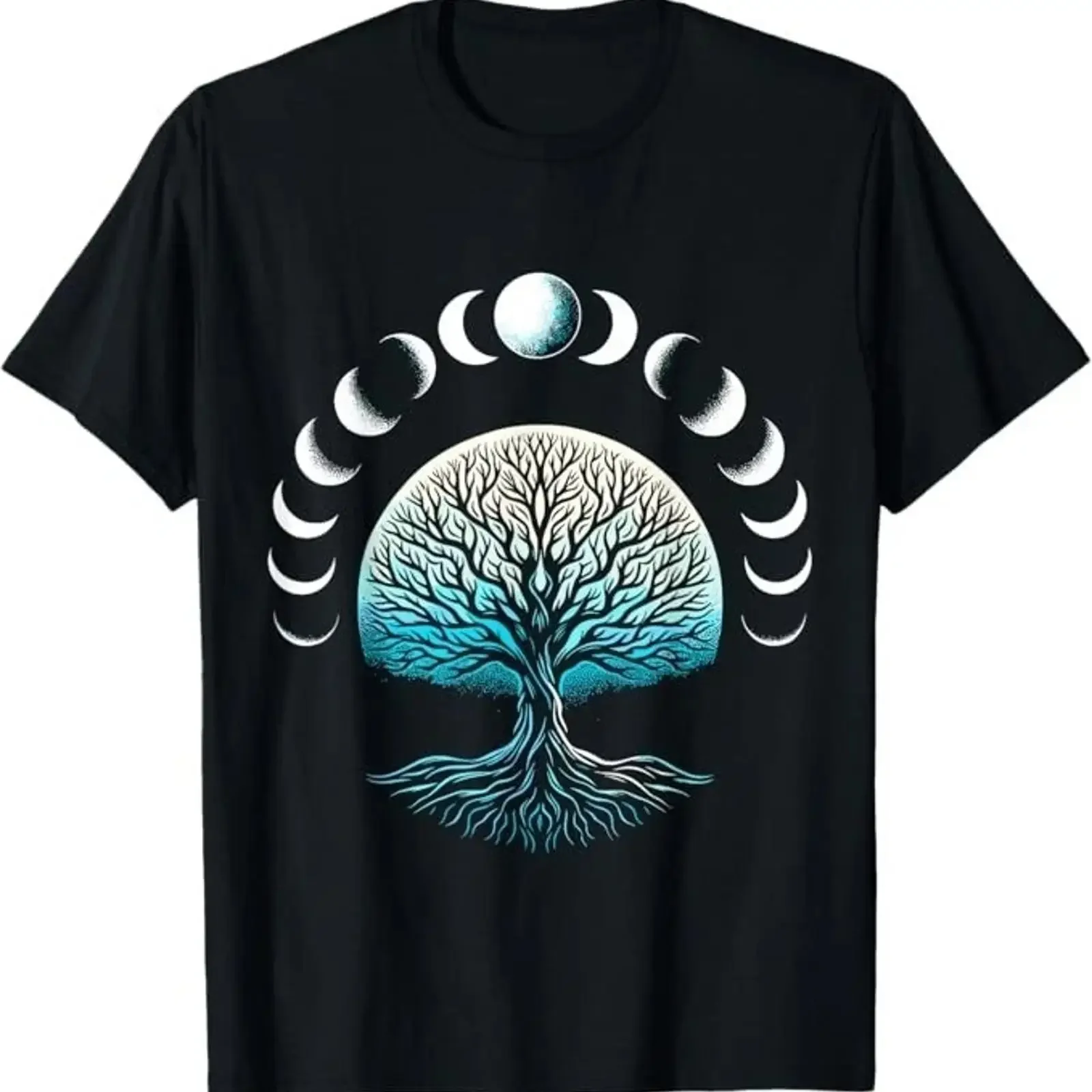 Фото Футболка Tree of Life Moon Phases Spiritual Nature H231, винтажная, мягкая, модная, стильная, уличная одежда, дышащая, унисекс №1