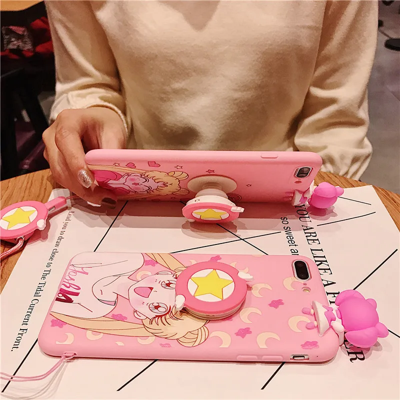 Мультяшный чехол для телефона Apple iPhone 14 13ProMax 12ProMax 11ProMax 11 X XS XR 8 7 6 6S Plus 12Mini Lanyard Stand