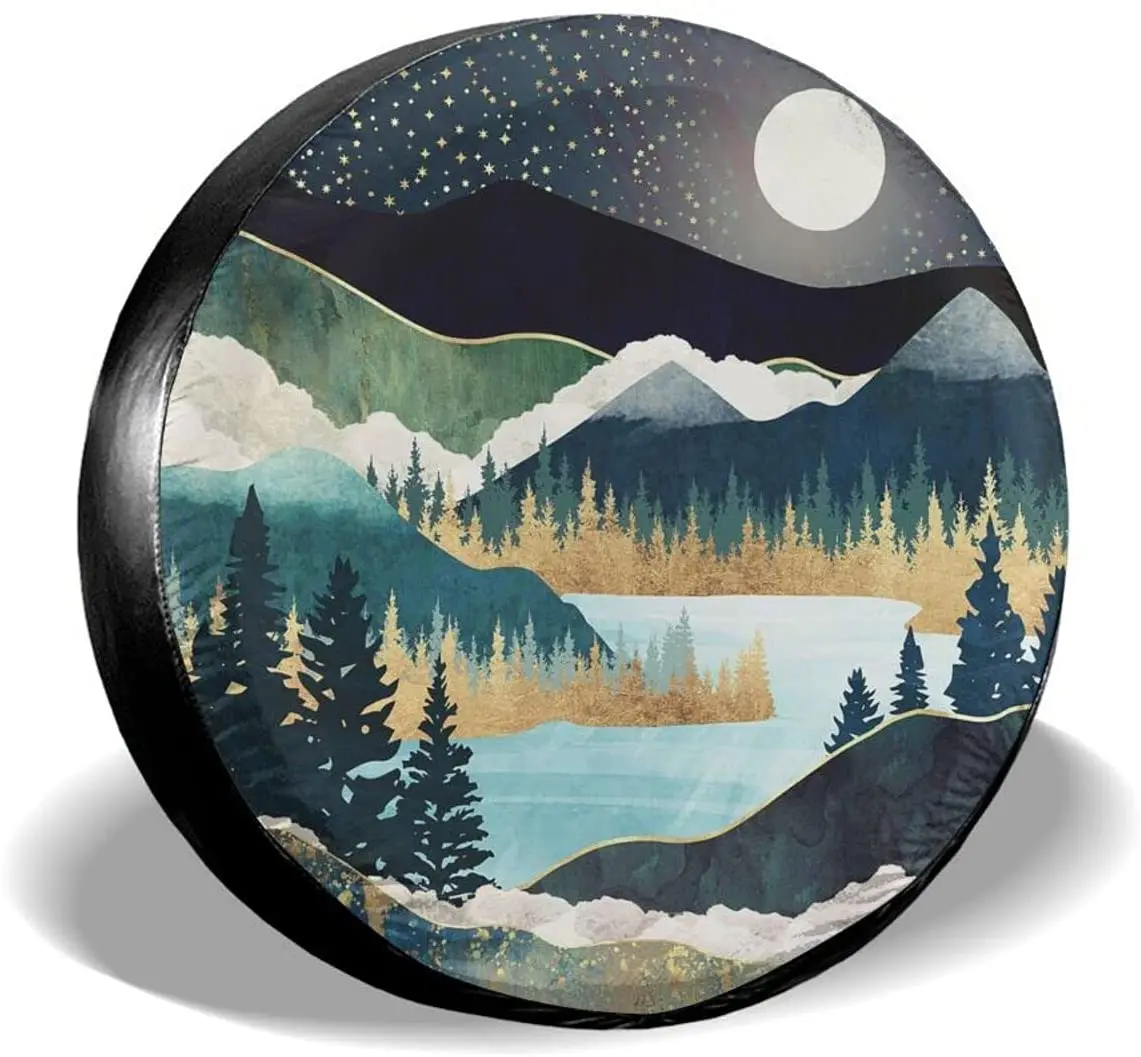 

Mountains Nature Scenery Spare Tire Cover Star Lake Landscape Wheel Protectors Weatherproof Wheel Covers Universal Fit for Trail