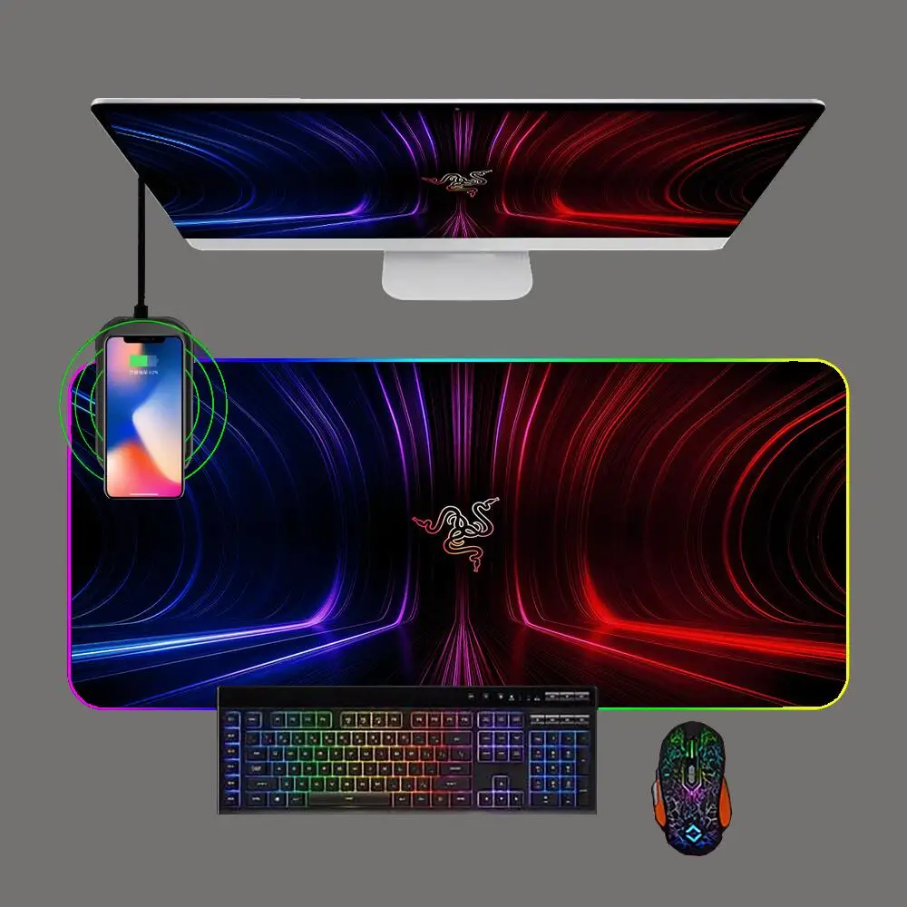 

Игровой коврик для мыши Razer Deathadder, RGB, Беспроводная зарядка телефона с подсветкой, коврик для клавиатуры ПК, игровой компьютерный коврик для мыши, коврики для мыши