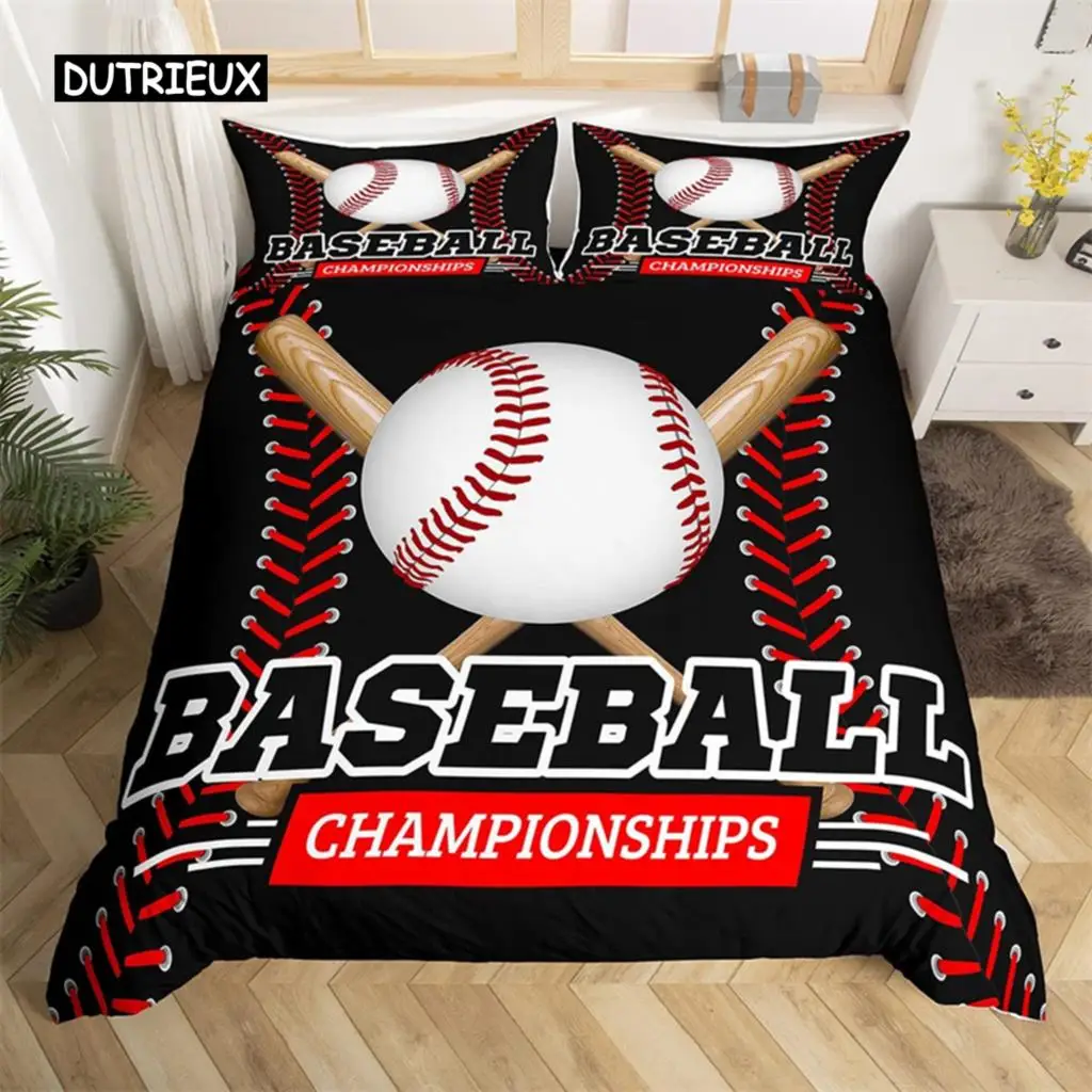 Boys Baseball Duvet Cover Teens Sports Theme Bedding Set Microfiber 3D Bat Gloves Comforter Twin King Queen Size