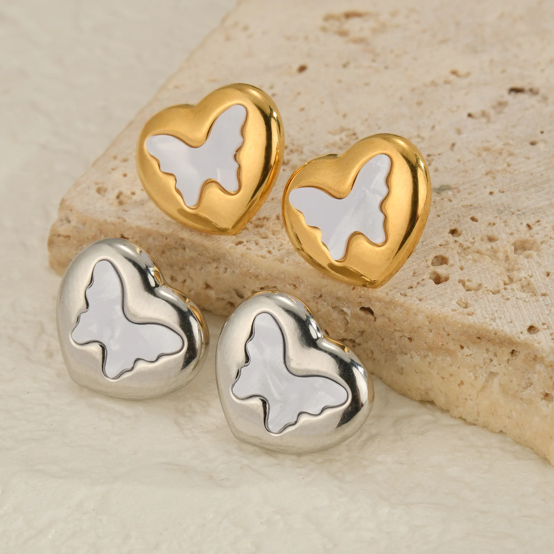 Женские простые серьги-гвоздики из нержавеющей стали с сердечками