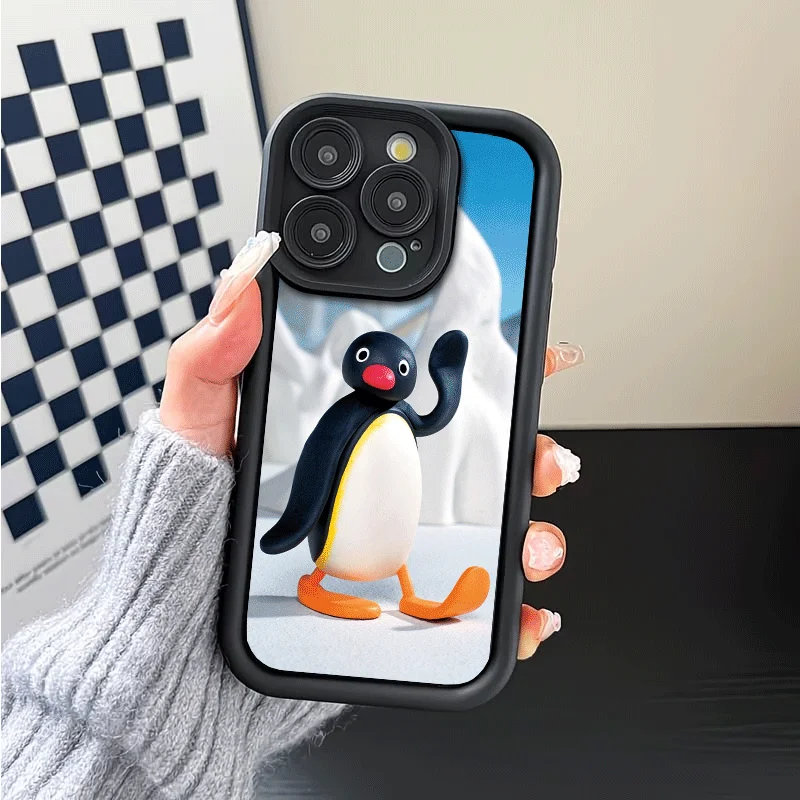 Фото Противоударный силиконовый чехол с мультяшным пингвином P-Pingu для iPhone 12 13 14 15 Plus 16 Pro Max 17 Air 16E 17E 11 XS 7 SE №4