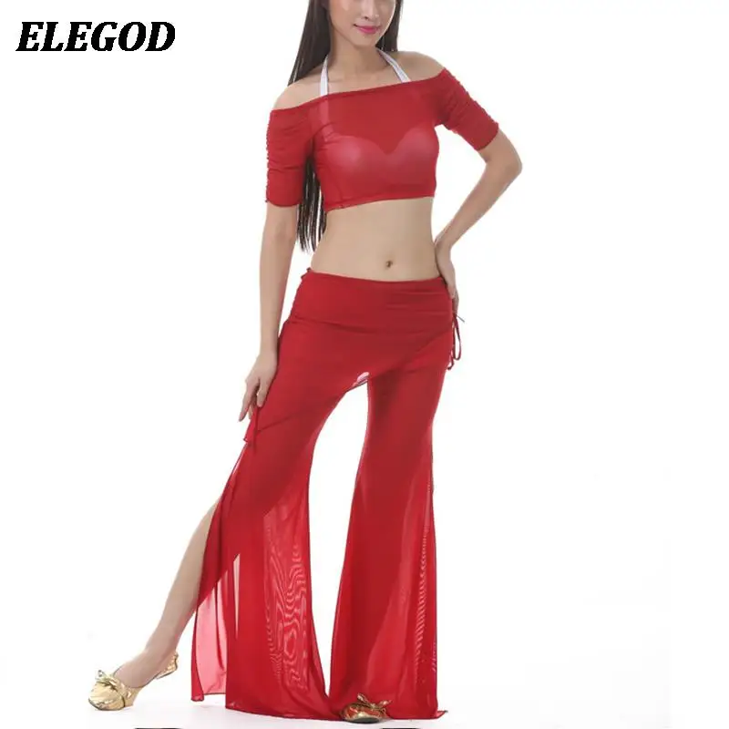 

2Pcs Belly Dance Costumes Set For Women Oriental Bellydance Indian Dance Off Shoulder Top+Waist Skirt Pants Set Goddess Clothing