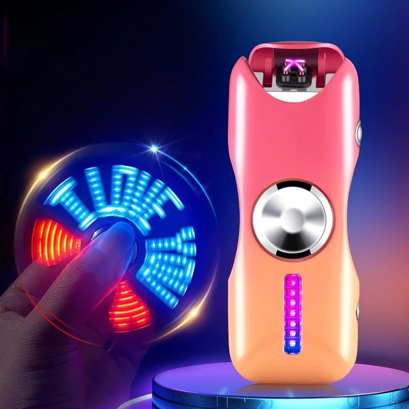 

Metal Electric Double Arc Flameless Lighter Windproof Plasma USB Rechargeable Creative Fidget Spinner Lighter With LED Lights