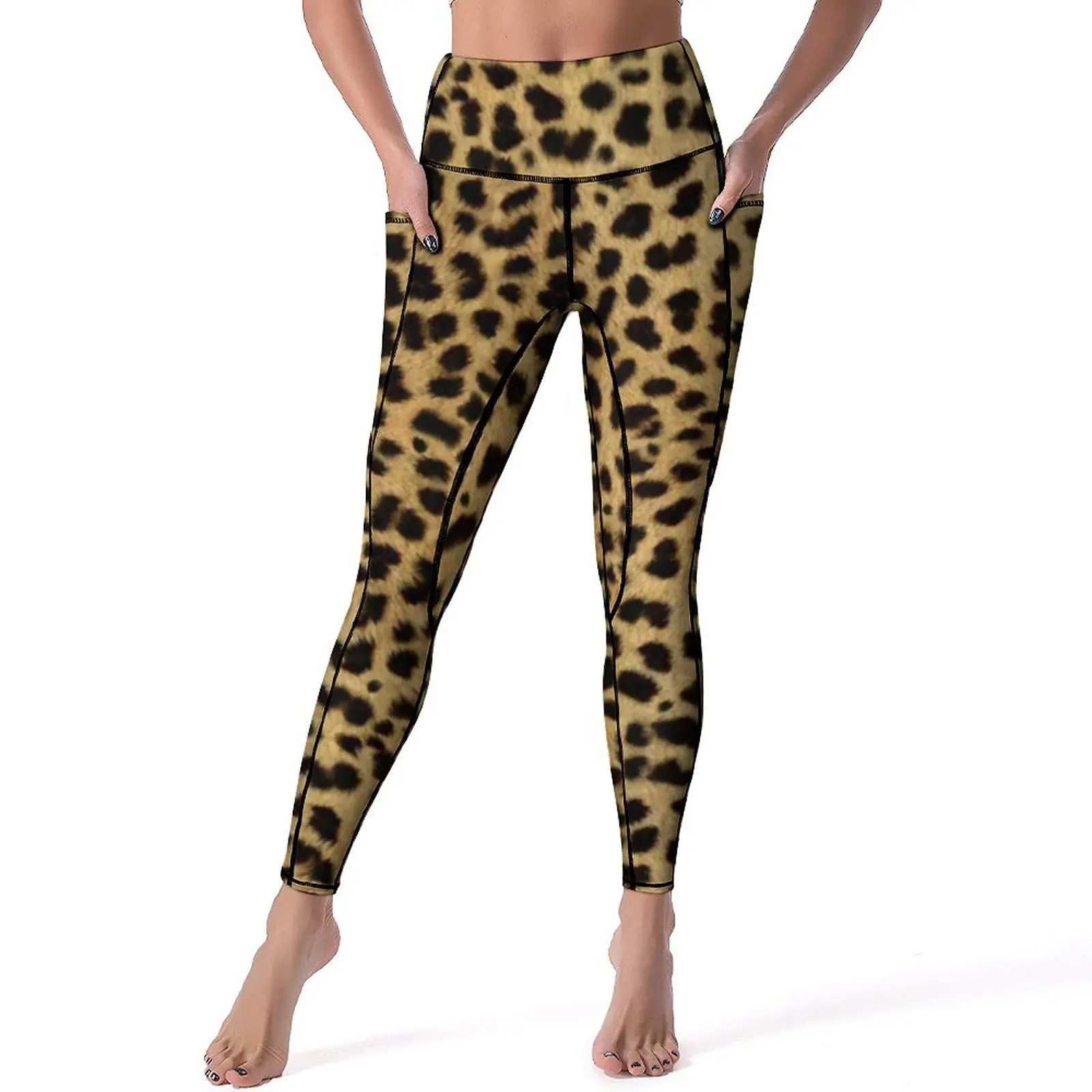 

Cheetah Print Yoga Pants Sexy Animal Skin Brown Custom Leggings High Waist Gym Leggins Women Elegant Stretch Sports Tights