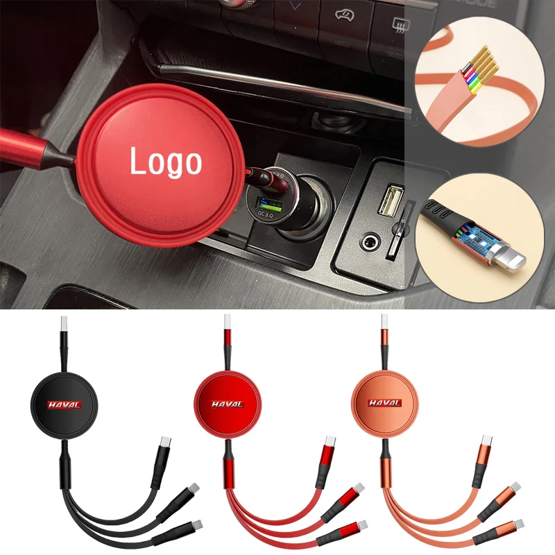 

3 In1 Car USB Data Quick Charging Cable Xiaomi Huawei for Haval Jolion 2022 H2 H4 H6 2022 H7 H9 F5 F7 H2S H6 Gt Car Accessories