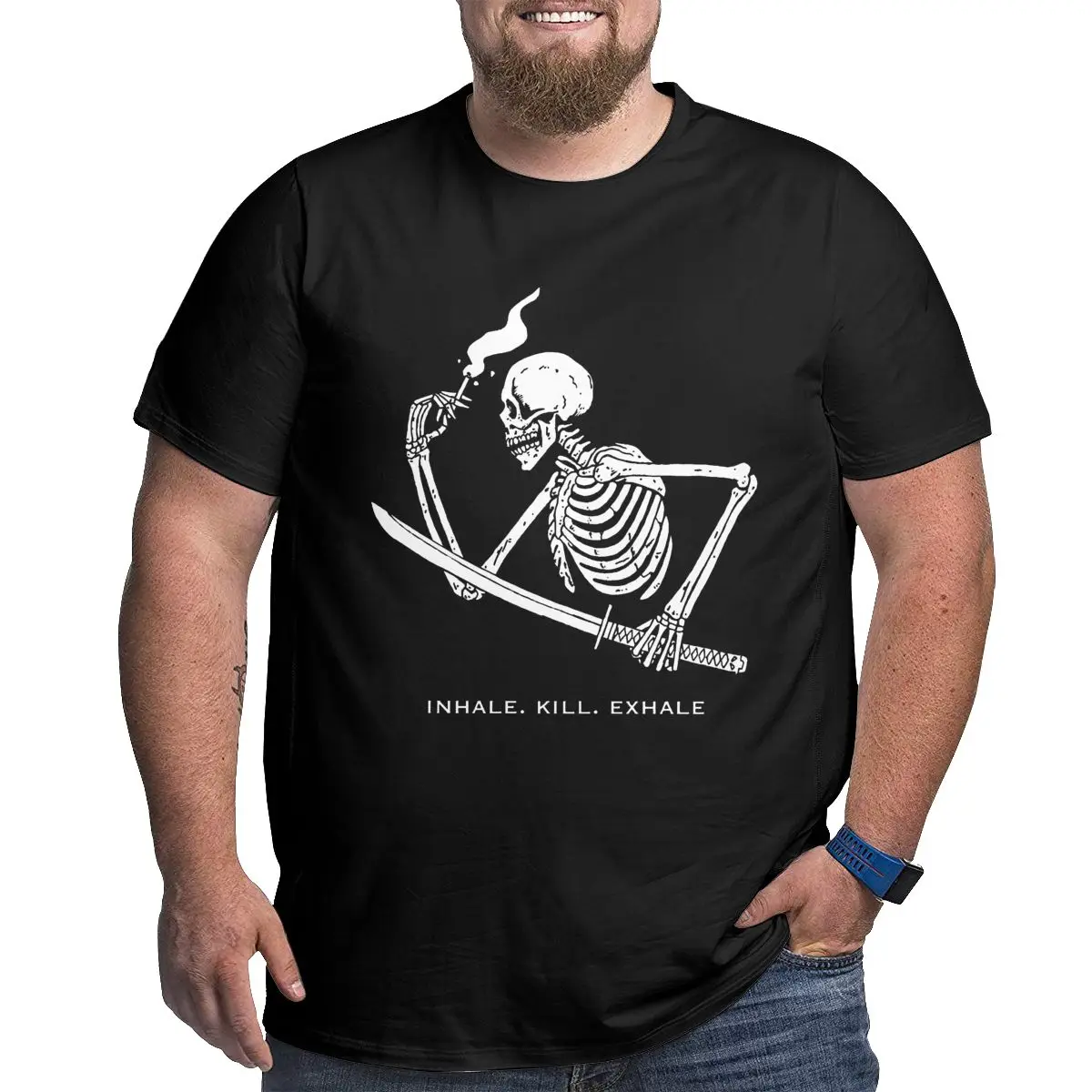 

Smoking Skeleton Men's Oversized T Shirts Cotton Short Sleeve Plus Size T-shirts Large Loose Top Tees for Big Tall Man 6XL 5XL