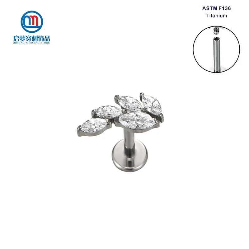 

ASTM F136 Titanium Threaded Prong Set 5 Clear Zircon Tragus Lip Ring Cartilage Earrings Piercing Body Jewelry