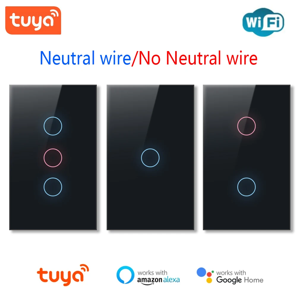 

Tuya WiFi Smart Switch No Neutral Wire And Neutral Wire Required Touch Light Switch Voice Control Work with Alexa Google Home