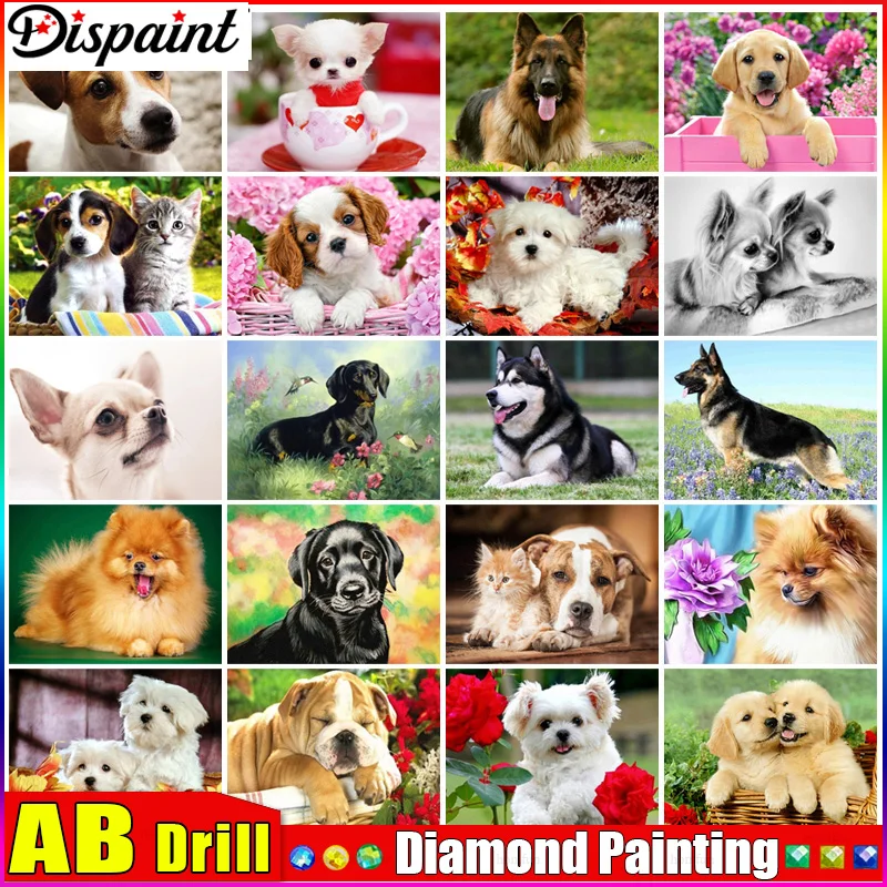 malowanie AB 5d diamentowe pełne kwadratowe/okrągłe „pies zwierzęcy kwiat” obraz Rhinestone DIY diamentowy haft Home Decor