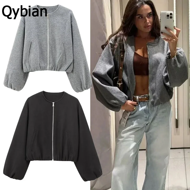 Куртки Qybian верхняя одежда укороченная черная куртка-бомбер женские