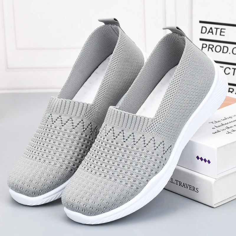 everyday walking slip on shoes ladies knitting flats women's summer breathable loafers mother moccasins light wedge shoes woman