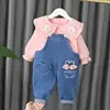 Cute Spring Autumn Children Cotton Clothes Baby Girls Suit fot cute top+ denim Pants 2Pcs/sets Out Kid Fashion Clothing sets 2